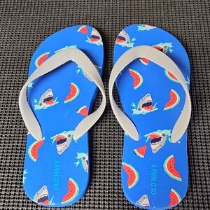 Old Navy Kids Blue Flip Flops with Shark and Watermelon